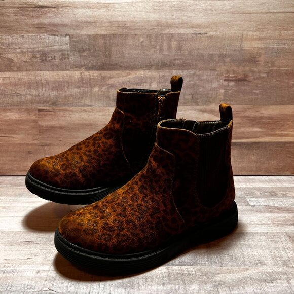 Cat & Jack Girls Brown Leopard Printed Ankle Boots Size 2 Side Zip Closure - Picture 3 of 14